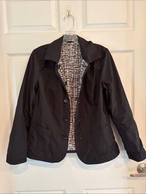 Women's Black and White Reversible Button-Front Nylon Windbreaker Jacket